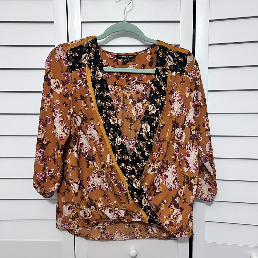 Zac & Rachel Floral Blouse with Black and Tan